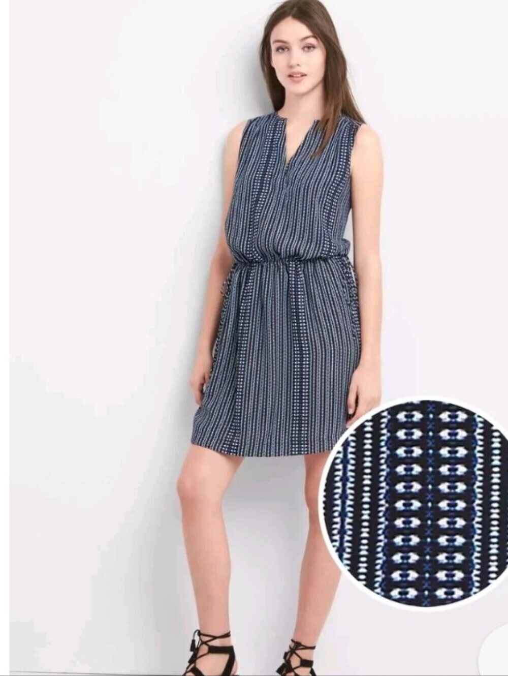 GAP Sleeveless Navy Printed Drawstring Waist Mini Dress Size XS